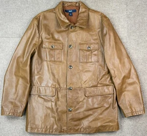 Giacca parka Gap vintage uomo pelle marrone con bottoni taglia large - Foto 1 di 10