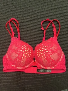 Victoria's Secret Bombshell Front Close Plunge Add Cup 34Bra Lace Rich Pink Lace - Picture 1 of 8