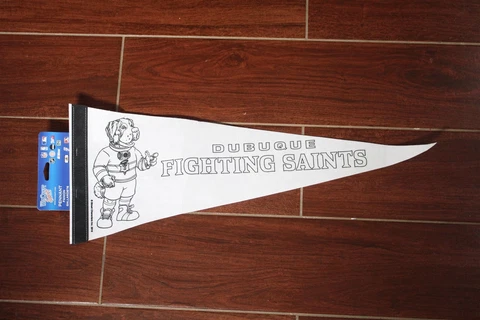 NEW Dubuque Fighting Saints Hockey White Pennant Color In Iowa Bernie Felt Cover