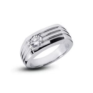 1.05 Carat G SI1 Round Cut Natural Certified Diamond Platinum Classic Men's Ring - Picture 1 of 6