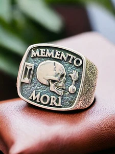 Memento Mori Signet Ring Sterling Silver 925 original Design biker retro punk - Picture 1 of 6