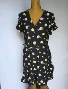 No Boundaries Black Floral Faux Wrap Dress Short Sleeve Juniors Girl'e Sz XXL 19 - Picture 1 of 11