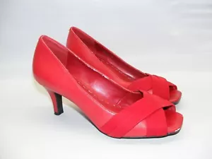 Alex Marie Womens Size 6.5 M Red Peep Toe 2" Heels Patent Leather Pumps Shoes - Picture 1 of 14