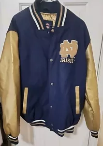 Vtg G-III Sports NCAA Norte Dame Fighting Irish Letterman Jacket Blue/Gold Sz M - Picture 1 of 16