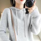 Womens Wool Cashmere Blend Pullover Sweater Hoodie Loose Knitwear Hooded Top