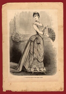 #44769 Francia sobre 1880. Vestido de dama/noche. Diseño grabado sobre cartón fino - Imagen 1 de 2