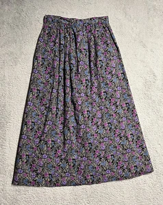 Vintage 70s Boho Skirt Womens 4 Floral Bohemian Pockets  Button MIDI ILGWU USA - Picture 1 of 9