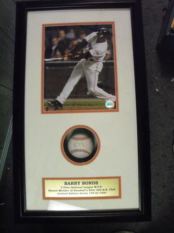 SF Giants Barry Bonds  500 Homerun Ball & 8x10 Shadow Box Stacks of Plaques COA Cover