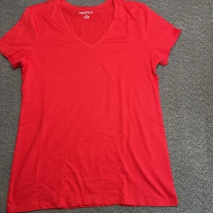 Nautica Ladies' Tee Short Sleeve V-neck Medium Red - Picture 1 of 4