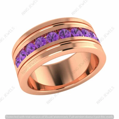Conjunto de canales de 1 quilate de boda de amatista púrpura simulada para hombre oro rosa de 14 quilates Foto 1 de 2