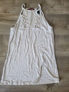 BKE rotes Tanktop Medium hellrosa beige Gittermuster hoher Ausschnitt transparenter Einsatz - Bild 1 von 5