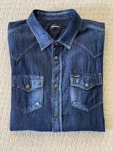 Diesel Barstow Western Slim Fit Pearl Snap Denim Shirt Men's Size M (D4199) - Picture 1 of 10