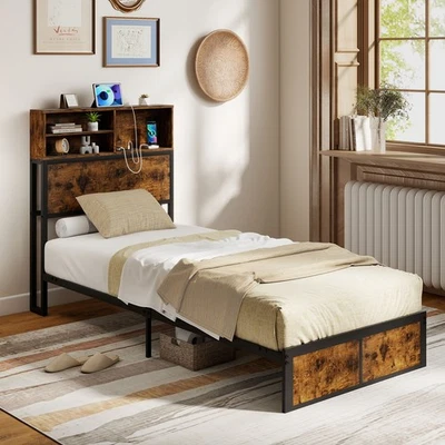 Bed Frame Single Size No Box Spring Needed Slats Support - Image 1 of 4