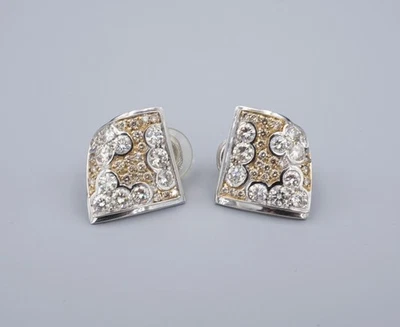 Pendientes de diamantes pavé natural blanco y champán oro 18k 0,65" italiano EG2695 Foto 1 de 3
