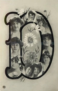 c1910 Letter D with multiple ladies faces with flowers artist Postcard 25-10440 - Picture 1 of 2