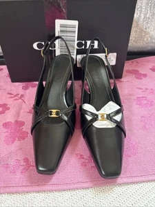 Coach Rowyn Leather Kitten Slingback heels black Size Us 9B - Picture 1 of 6