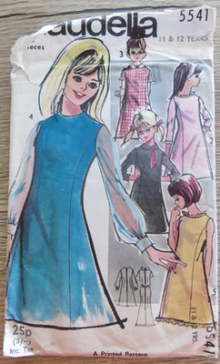 (1960’s) Maudella 5541 Sewing Pattern Girls Teenage Slim Fit Dress Cut age 11-12 - Image 1 of 4