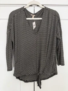 Bordeaux | Anthropologie Hadley Tie Front Top 3/4 Sleeve - Picture 1 of 3