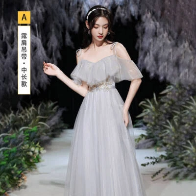 Vestidos de Dama de Honor Largos Talla 0-14 Novia Boda Formal Noche Fiesta Pájaro Gris Foto 1 de 4