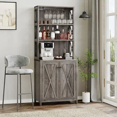 Corner Bar Liquor Cabinet Wine Cabinet With Open Storage Shelves Dining Room - Image 1 of 4