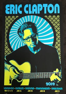 PÓSTER DE LA GIRA EUROPEA DE ERIC CLAPTON 2019 EDICIÓN LIMITADA SERIGRAFÍA DE SCROJO - Imagen 1 de 2