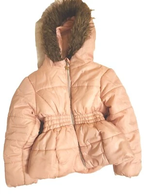 R 1881 S.Rothschild Girls Pink Fur Hood Quilt Puffer Parka Coat Jacket 4 - Image 1 of 4