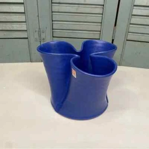 Vintage WURTZ Denmark Handmade Cobalt Blue Pottery Triple Vase Form - Picture 1 of 8