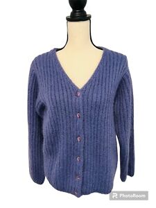 VTG 90's L.L. Bean Purple MOHAIR Rib Knit Fuzzy Cardigan Button Sweater Womens M