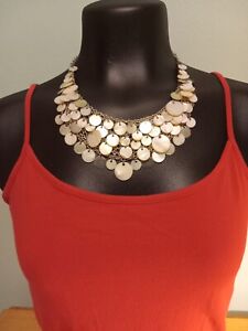 Womans Boho Necklace with Shells and Reflective Silver Circles 