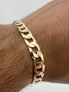 9ct Solid Gold Men’s Bracelet 8.5 Inch- 7.5mm Flat Curb - FULL UK HALLMARK & BOX - Picture 1 of 9