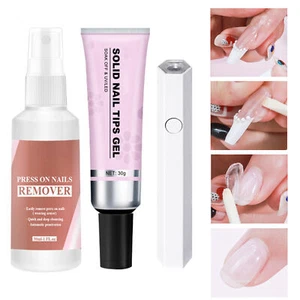 Solid Nail Glue Fake Acrylic Nails Kit Quick Drying Adhesive Glue Gel Kit - Picture 1 of 12