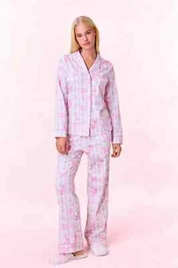 Roller Rabbit x Love Shack Fancy Heirloom Monkey Long Sleeve Polo PJ Pink Size S - Bild 1 von 8