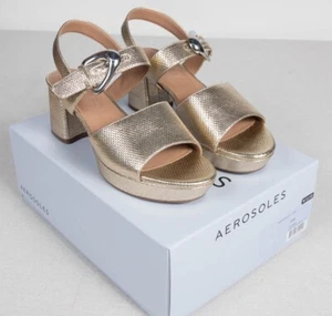 NEW Aerosoles Chamber Metallic Gold Chunky Platform Heels Sandals Shoes Size 10 - Picture 1 of 7