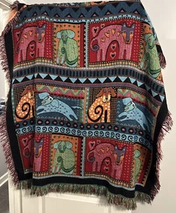 Laurel Burch Mythical Dogs Tapestry Fringe Blanket Throw 50 x 60 - Picture 1 of 4