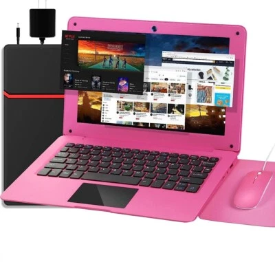 Laptop Computer 10.1'' Quad Core Android 12.0 Netbook 1.8 GHz USB 2.0 Wifi Pink - Image 1 of 4