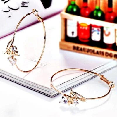 18K Yellow Gold Filled Clear Crystal 5.3cm Round Circle LOVE HEART Hoop Earrings - Image 1 of 3