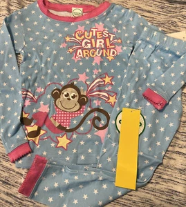NWT Girls CIRCO Sz 4 Cotton Pajamas / Long Underwear 2pc BLUE SPARKLY MONKEYS - Picture 1 of 3