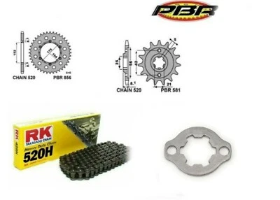 KIT TRASMISSIONE YAMAHA TT 350 1986 1999 PBR CORONA PIGNONE CATENA 520 RK + FERM - Immagine 1 di 4