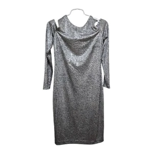 Calvin Klein Metallic Cold Shoulder Silver Sheath Dress Women’s 8 - Picture 1 of 11