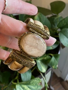 Vintage Armreif Chunky Armband Knochen und Stein Boho mit Pin Scharnier - Bild 1 von 20