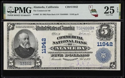 Alameda, CA $5 1902PB Fr. 607 Commercial NB Charter #11942 PMG Very Fine 25 EPQ. - Image 1 of 2