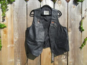 Vintage Wilson's Open Road Black Leather Eagle Vest Size XL - Picture 1 of 9