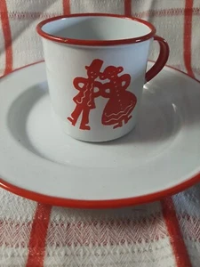 Antique Children's Enamelware Cup And Plate Sweden Toy Mug And Plate - Picture 1 of 12