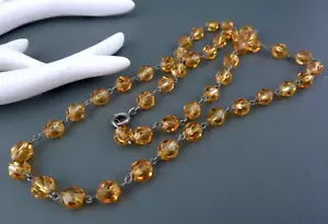Cadena de cuentas de vidrio Art Deco amarillo / naranja ámbar metal / platino 42 cm - Imagen 1 de 10