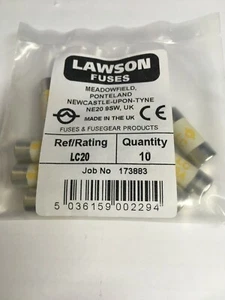 LAWSON Fuse LC20 20A BS1361 240V Cartridge Fuse Link JPSF800 - Picture 1 of 4