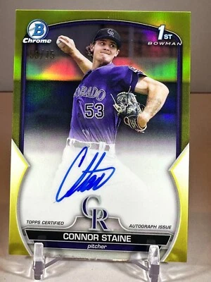 2023 Bowman Chrome Connor Staine Yellow Refractor Auto /75 Rockies RC CPA-CSE 🟡 - Image 1 of 2