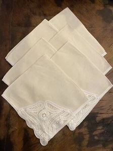 Set 6 Dinner Napkins Cream Color LACE Corner Accent 16"x17" Vtg Handmade - Picture 1 of 7