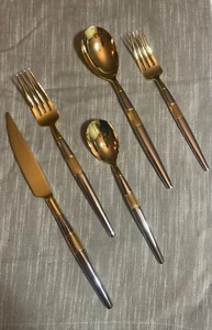 HAMPTON FORGE ARGENT ORFEVRES MARIS PARTIAL 24K GOLD 5-PC PLACE SETTING FLATWARE - Picture 1 of 13