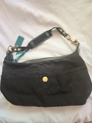 RARE COACH BLACK SATIN LEATHER TRIM HOBO SHOULDER BAG 0000000416 - Image 1 of 4