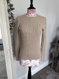 GANT Royal Beige Soft Lightweight Crew Neck Cable Knit Jumper Size XS Cotton - Picture 1 of 10